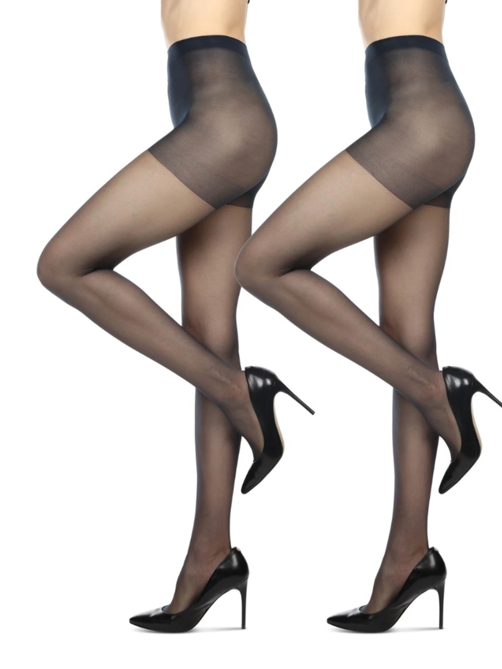 Satin Sheer Control Top Pantyhose with Shadow Toe 2 Pack